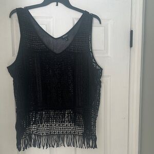 a.n.a Black Crochet Fringe Tank Top